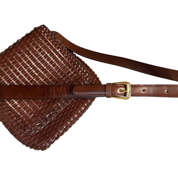 Talbots Leather Woven Crossbody Shoulder Bag Mahogany Brown Vintage - Picture 8 of 10